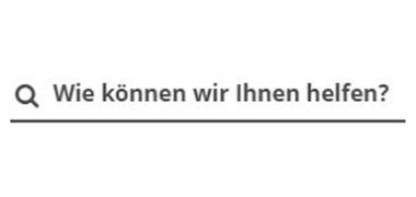 Die Suchmaske mit dem Text "Wie können wir Ihnen helfen?".