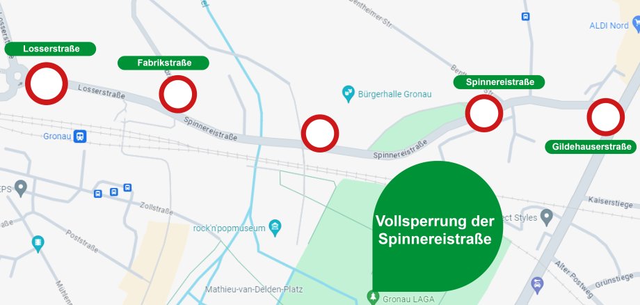 Grafik "Vollsperrung der Spinnereistraße am 30.08.24"