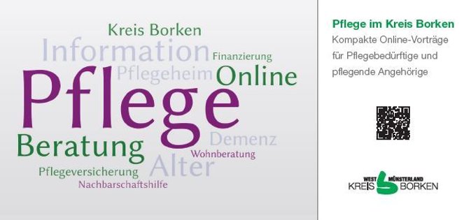 Programm-Flyer für die Online-Vortragsreihe "Pflege im Kreis Borken"