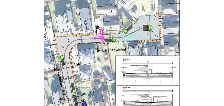 Plan des Endausbaus der Straße "Lärchenwinkel"