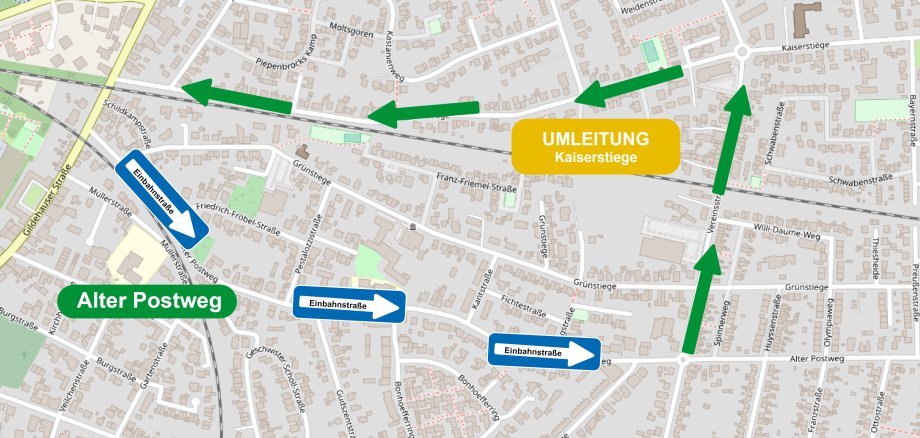 Alter Postweg: Verkehrseinschränkungen ab dem 21. Oktober 2024 - Karte mit Umleitung