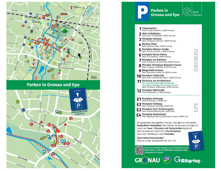 Die neue Übersicht zu Parkplätzen in den Innenstädten von Gronau und im Stadtteil Epe