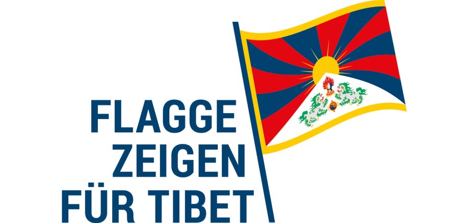 Die Flagge von Tibet mit dem Claim "Flagge zeigen für Tibet".