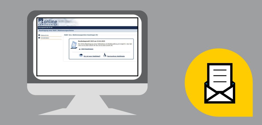 Der Online-Antrag zur Briefwahl auf einem Bildschirm.